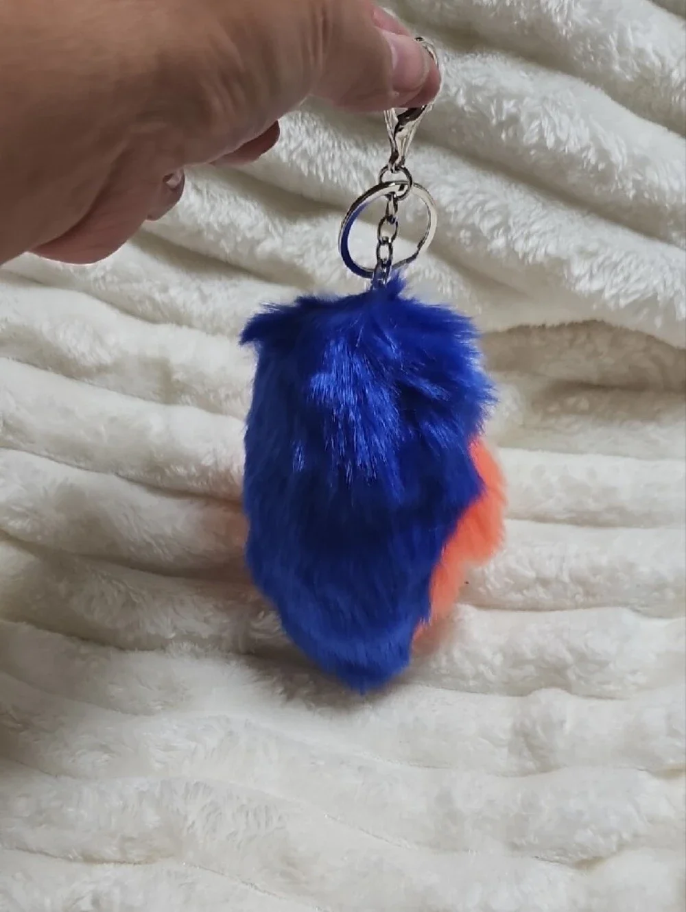 Blue & Peach Faux Fur Owl Keychain Plush. New No Tag